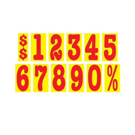 CAR DEALER DEPOT 5 1/2" Red & Yellow Mid-Size Windshield Numbers: % Pk 148-%